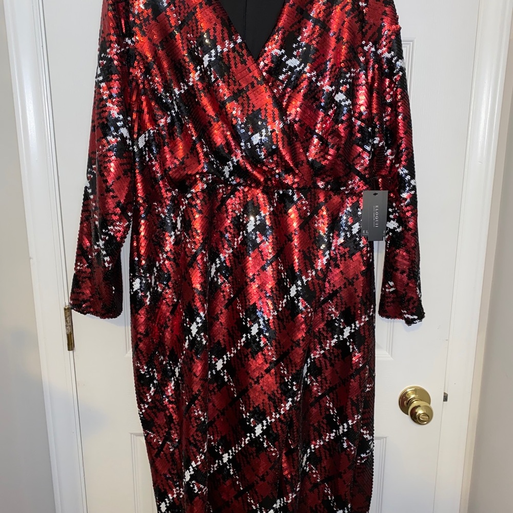 COPY - Eloquii Plaid Sequin Wrap Dreaa